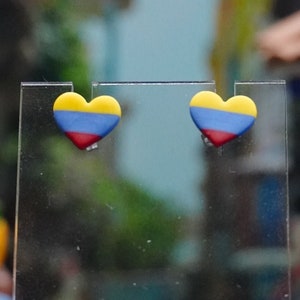 Colombian Flag Heart Polymer Clay Earrings