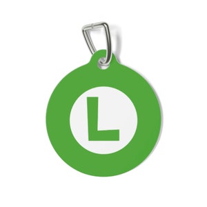 Luigi Pet Tag - Super mario bro&#39;s - Dog collar charm - Green and white - Funny - Clever - Video games - Retro Pup - Nintendo Dog - Creative