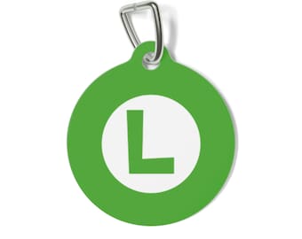 Luigi Pet Tag - Super mario bro&#39;s - Dog collar charm - Green and white - Funny - Clever - Video games - Retro Pup - Nintendo Dog - Creative