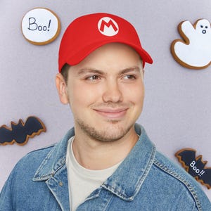 Mario inspired Plumber Video Game Low Profile Baseball Cap, Gamer Hat, Retro Video Game Cap, Video Game Lover Gift, Geek Baseball Cap