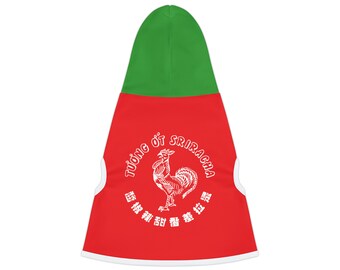 Dog Hoodie - Siracha bottle - Hot sauce hoodie - Pet clothing - foodnetwork pup