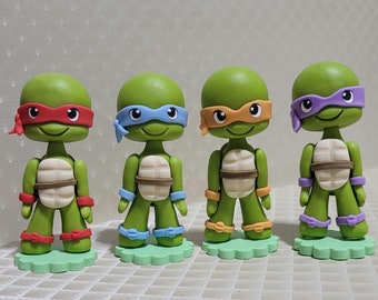 Handmade Set Ninja Turtle Figures: Cold Porcelain Cake Toppers - Set of 4