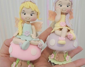 Adorno para tarta de jardín de hadas / Hongos de porcelana fría, decoración de cumpleaños