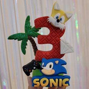 Inspired Sonic Birthday Candle | Cake Tooper | Inedible | Doesn&#39;t Melt | Handmade | Non-toxic Cold Porcelain | Plastic Free | Keepsake