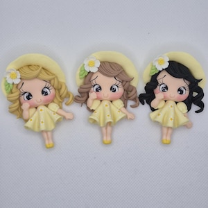 Daisy Girl with Summer dress  and hat Clay Doll - Girl with Hat - Clay Doll for Bows Center - DIY Craft Charm - Summer Clay Doll