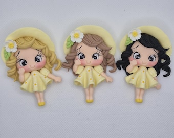 Handmade Clay Doll – Daisy Dress Girl with Hat, Craft Charm