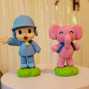 SALE - Inspired Pocoyo and Elly Cake Toppers - ONLY ITEM - Inedible - Handmade with Plastic Free, Non-Toxic Cold Porcelain - Study Pieces
