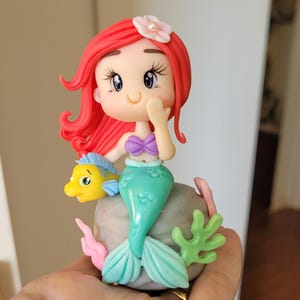 Little Mermaid Cake Tooper | Inedible | Plastic Free | Non-toxic Cold Porcelain |  Keepsake | Nursery Decoration - Little Mermaid Figure