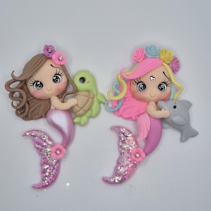 Mermaid flatback Clay Doll - OOAK Cabochon - Clay Doll for Bows Center - DIY Craft Charm