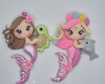 Mermaid flatback Clay Doll - OOAK Cabochon - Clay Doll for Bows Center - DIY Craft Charm