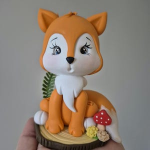 Fox Cake Topper - Woodland Animals Cake Figure - Inedible and Handmade with Plastic Free,  Non-toxic Cold Porcelain | Wood animal figure