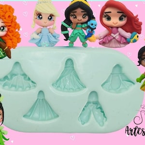 Exclusive princess dresses Silicone Mould - Clay Dolls - Clay doll Mold - Cold Porcelain - Polymer Clay