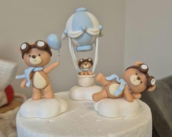 Adorno para tarta de oso aviador: recuerdo de porcelana fría hecho a mano