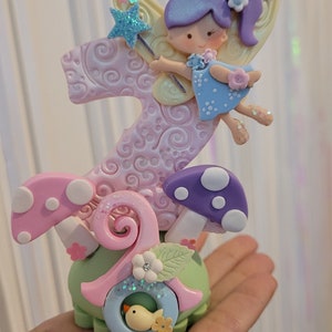 Vela de cumpleaños de hada OOAK / No comestible, no se derrite / Hecha a mano con porcelana fría sin plástico, no tóxica / Adorno para tarta de jardín encantado
