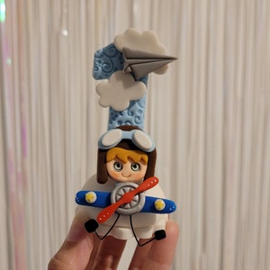 Aviator Number Birthday Candle | Reusable Cold Porcelain Cake Topper