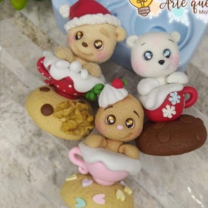 Christmas Mould Ginger and Bear in a cup - Clay Dolls - Clay doll Mold - Cold Porcelain - Polymer Clay