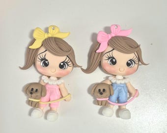 Girl with Puppy Clay Doll - Handmade Craft Charm