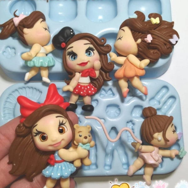 Moule COMBO de poupées en argile uniques | Moule en silicone Princesses - Poupées en argile - Moule à poupée en argile - Porcelaine froide - Pâte polymère