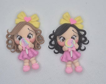 Handmade Clay Girl Lolipop Cabochon - Summer Craft Charm
