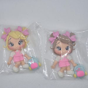 Back to School flatback Clay Doll - Girl with Backpack - Back to School Cabochon - Clay Doll for Bows Center - DIY Craft Charm