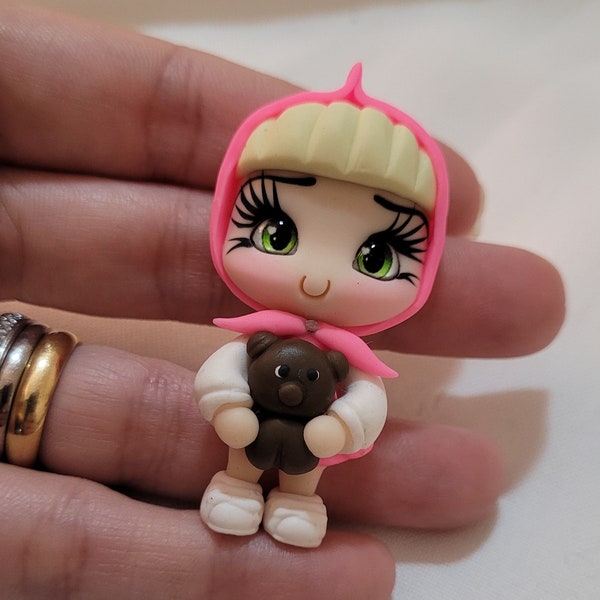 Masha Bear inspired clay doll for bows | Princesses Hair Bow | Flatback Cabochon | DIY | Embelishment | bow centers | centerpiece | Handmade