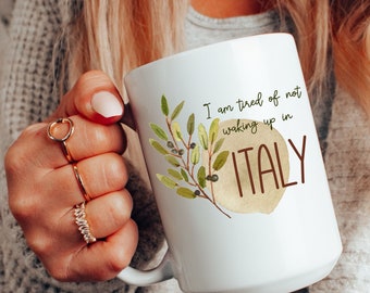 15 oz Boho Italy coffee mug including olive branch for coffee gifts,  Italian decor for a coffee bar, minimalist Italy mug