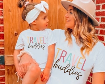 Travel buddies matching t-shirts for mom and me, Travel tee shirt for mother and daughter trip, matching shirts for family vacation
