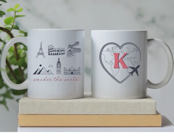 Customizable Travel Mug 15oz coffee cup for travel lovers gift for traveler Wanderlust tea mug for flight attendant or travel agent gift