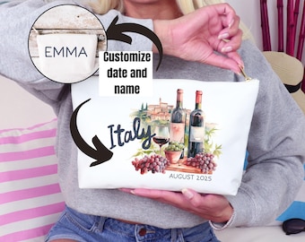 Italy zipper pouch Travel Italy bag Coquette Italy bag Tuscany wine Italian vacation travel bag Italian Gift for Italy lovers Italy trip bag