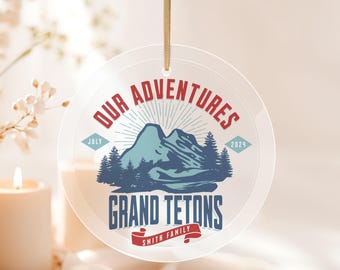 Personalized Travel Christmas Ornament Custom Yearly Adventures Gift for Travel lover National Park hiking gift Mountain vacation keepsake