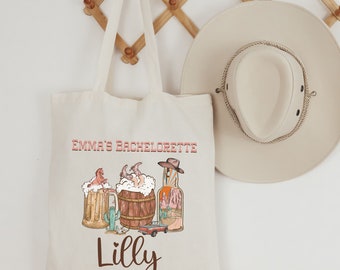 Getting Rowdy Nashville Bachelorette tote bag for cowgirl country western bachelorette party, Austin bachelorette party favor bags,