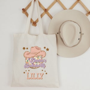 Getting Rowdy Nashville Bachelorette tote bag for cowgirl disco country western bachelorette party, Austin or Scottsdale bach favor bag