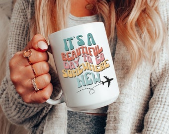 Travel somewhere new retro coffee mug for a Travel lovers gift Travel large coffee mug for flight attendant or travel agent gift, Wanderlust