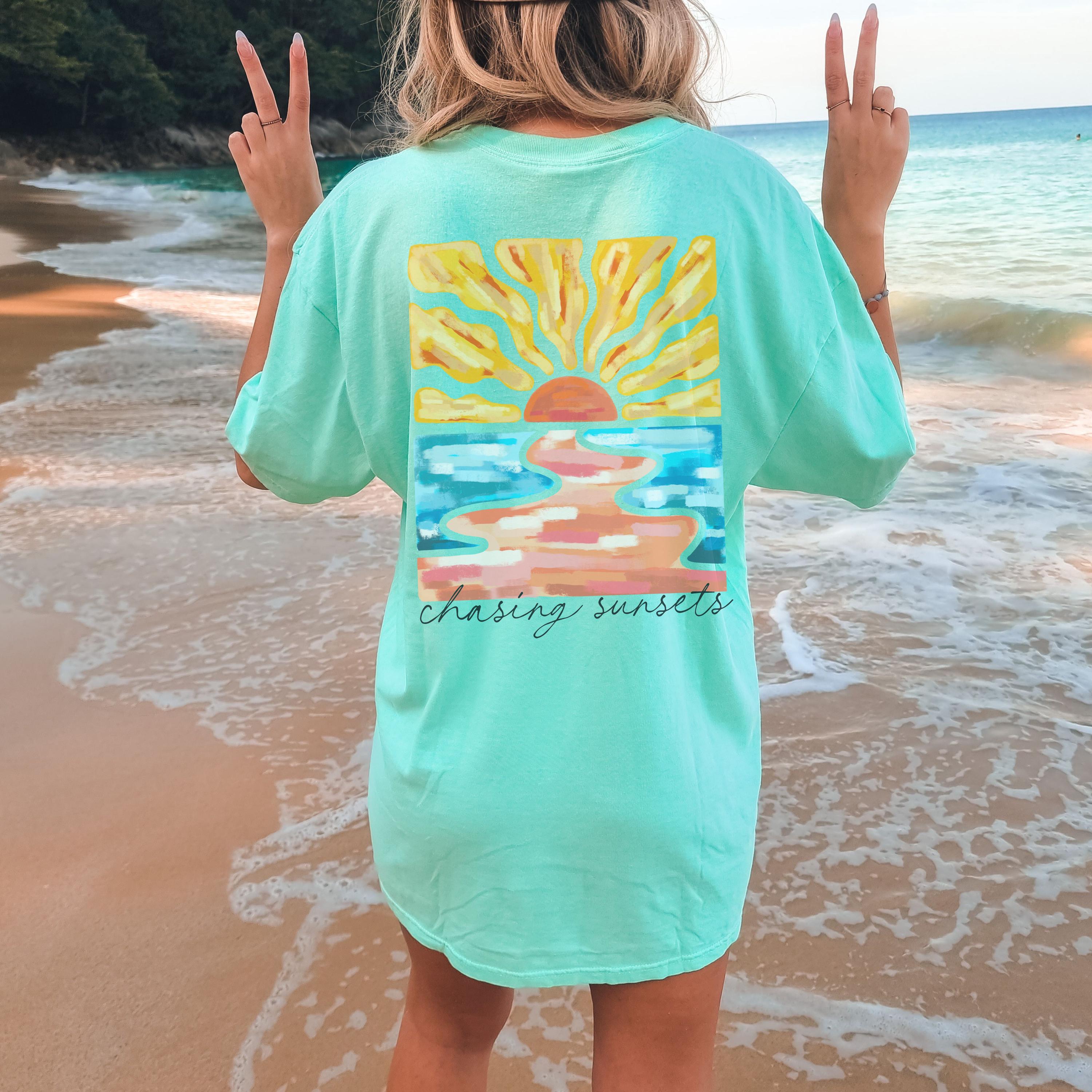 Coconut Girl Sunset Oversized t-shirt Comfort Colors summer vacation beach shirt Salty Mermaidcore tee for surfer Summer vibes surf tee