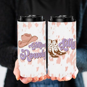 Personalized Getting Rowdy Disco Cowgirl Bachelorette can cooler for Nashville, Scottsdale, or Austin bachelorette party favor, Rodeo bride