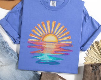 Camiseta extragrande Coconut Girl Sunset, camiseta playera de vacaciones de verano con colores cómodos, camiseta Salty Mermaidcore para surfistas, camiseta de surf con vibraciones veraniegas.