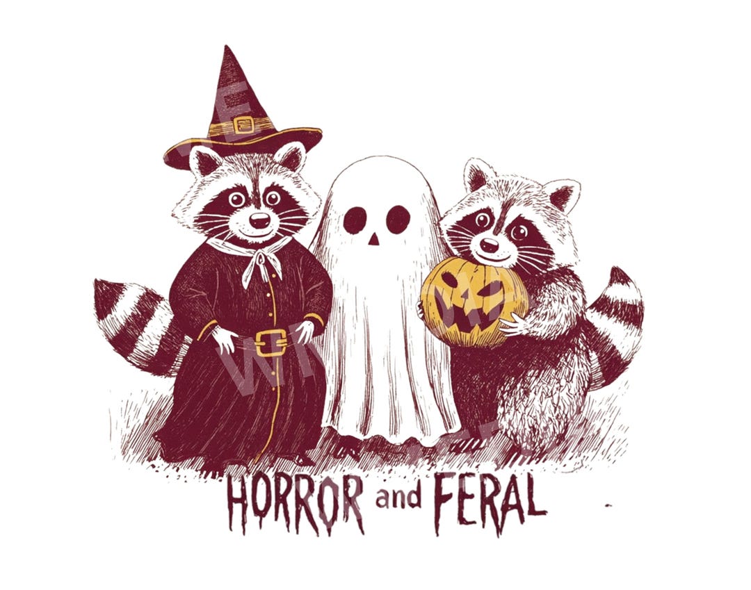 2 Halloween Raccoon Png, Creepy Cute Raccoon Ghost Png, Retro Spooky ...