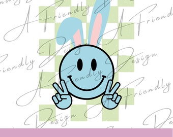 Easter Bunny Smiley PNG, Smiley Face PNG, Digital Downloads, Instant Download, png peace, Easter sublimation, checkered png, Easter png