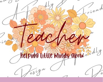 Teacher, Retro flowers, PNG, Digital Downloads, Instant Download, png designs, sublimation design, teacher pngs, teachers, retro, retro png