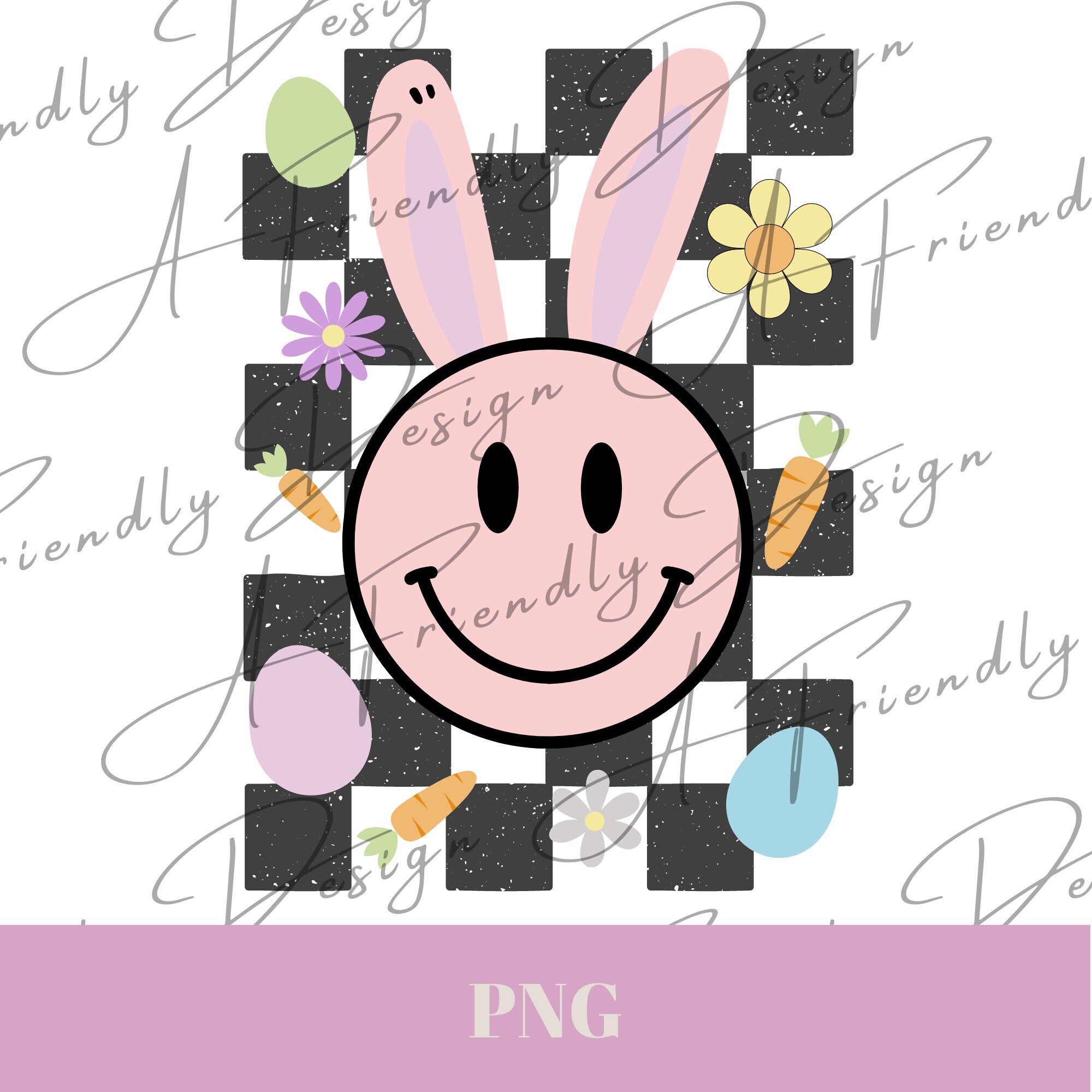Retro Easter Bunny PNG, Smiley Face PNG, Digital Downloads, Instant ...