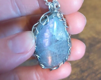Wire Wrapped Labradorite Pendant | Purple and Orange Flash | Gemstone Necklace | Natural Jewelry