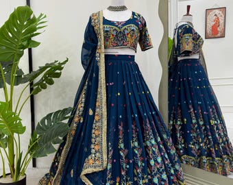 Georgette Lehenga Choli con Dupatta: Atuendo para una boda india