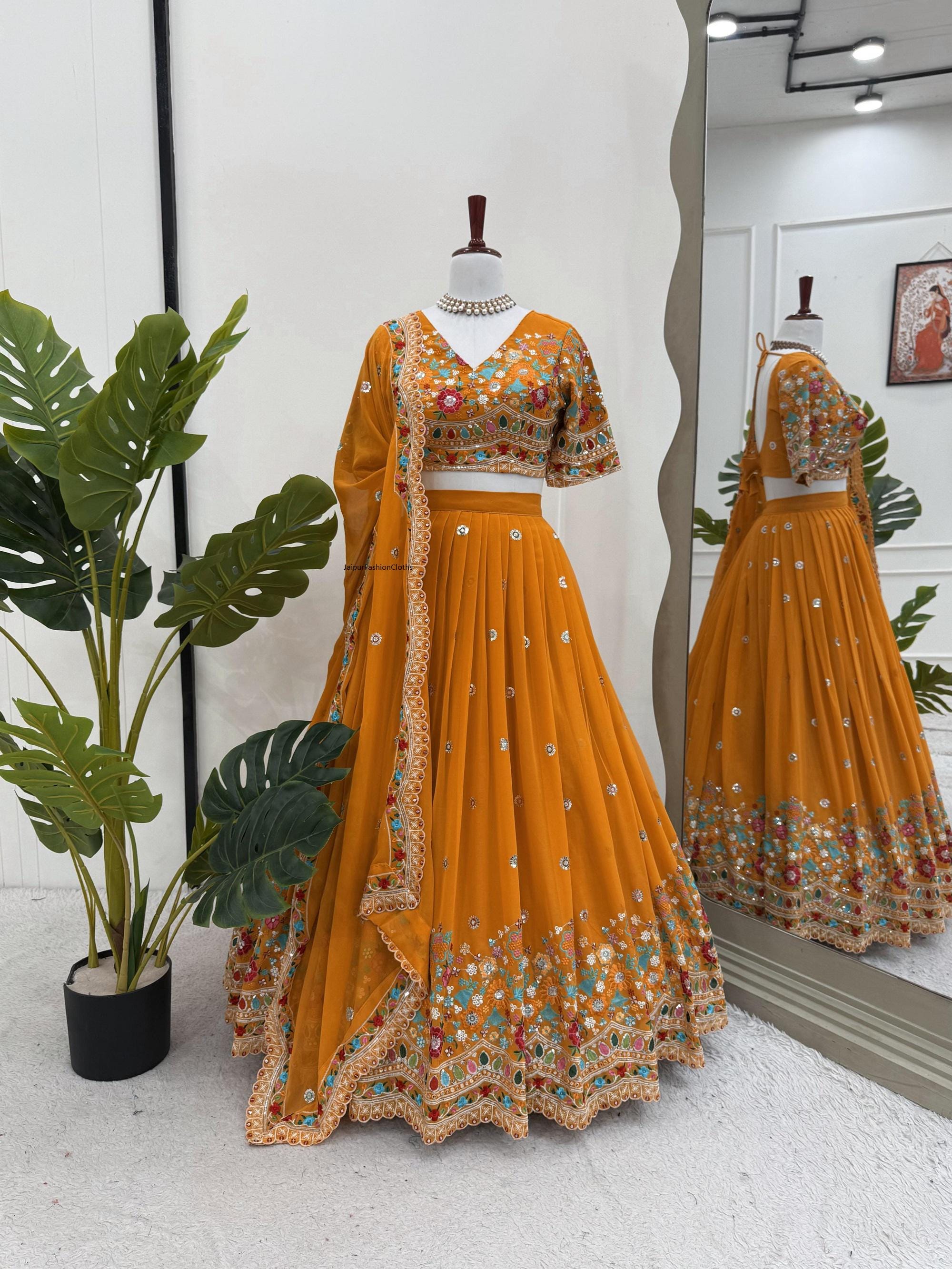 Lehenga choli de trabajo pesado para boda