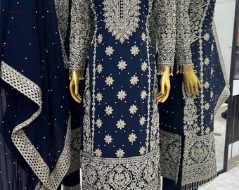 Pakistani Designer Faux Georgette fully embroidered Sequence Work Readymade Salwar Kameez Stitched Wedding Wear Suits