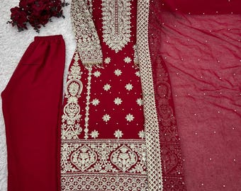 Latest Maroon Embroidered Sharara Set – Traditional Indian Party Wear Suit with Dupatta| Festive Ethnic Outfit for Women, Readymade