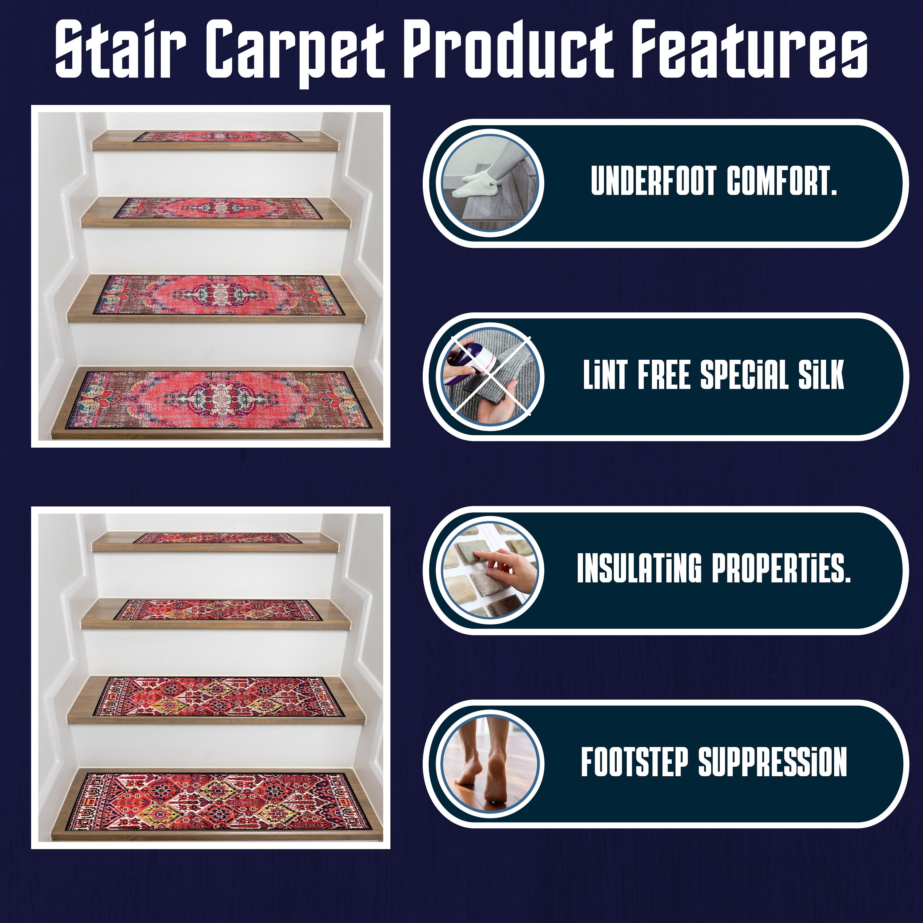 Navy Blue Stair Carpet Jute Look Stair Rug Durable Stair Etsy UK