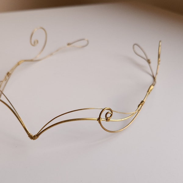 Handmade gold elven Crown, fairy circlet, gold headpiece, medieval bridal tiara, festival, hand fasting, wedding gift for her