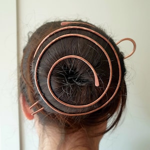 Metal bun cage, copper, silver or brass bun holder, for thick or thin hair, perfect wedding barrette, spiral slide image 2