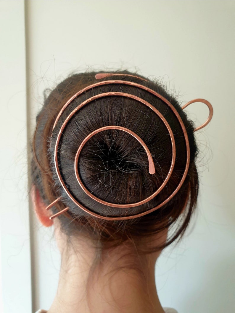 Metal bun cage, copper, silver or brass bun holder, for thick or thin hair, perfect wedding barrette, spiral slide image 2