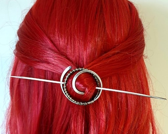 Silver spiral hair barrette, hair fork, celtic hair clasp and hairpin